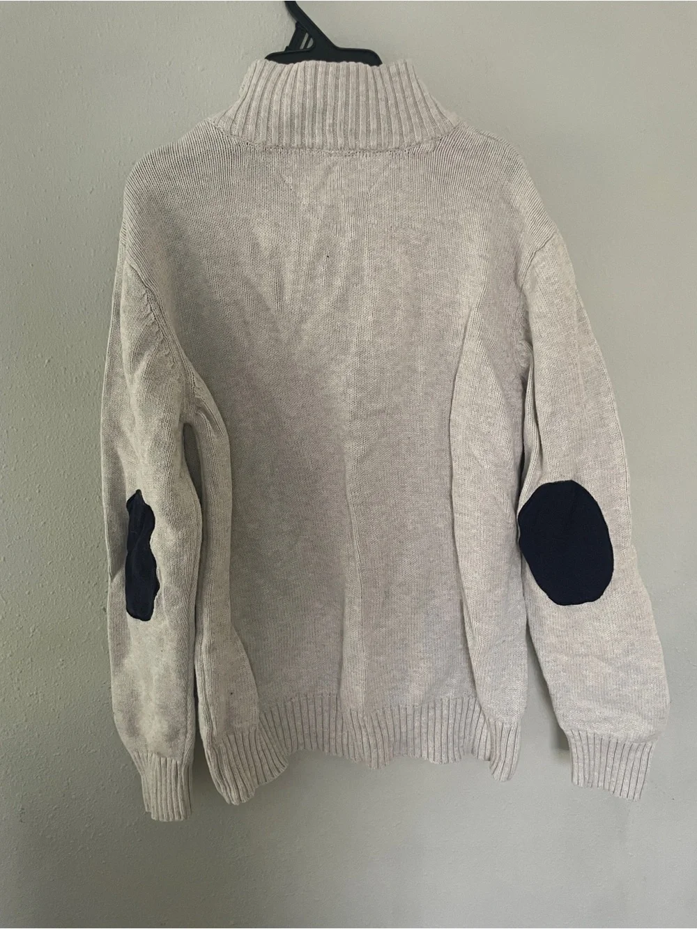 Tommy Hilfiger kids large Light Gray Half-Zip Sweater with Navy Elbow Patches